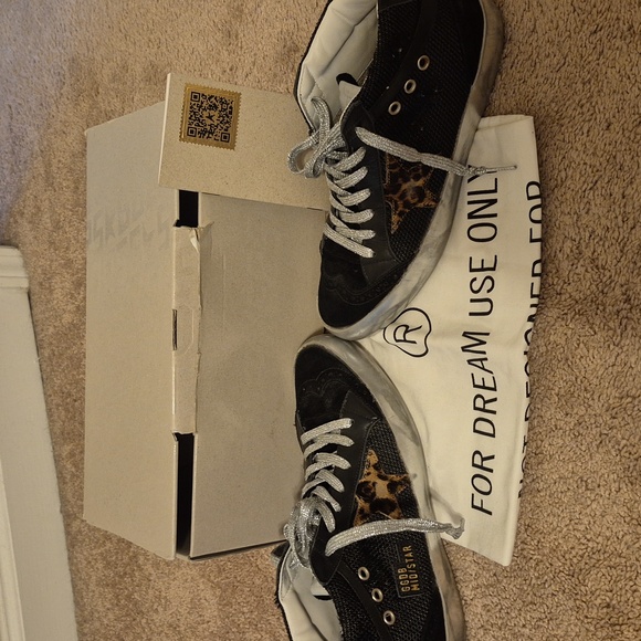 SOLD! Golden Goose Midstar Double Quarter Sneaker Black Leopard Stars Size 38 - Picture 2 of 11